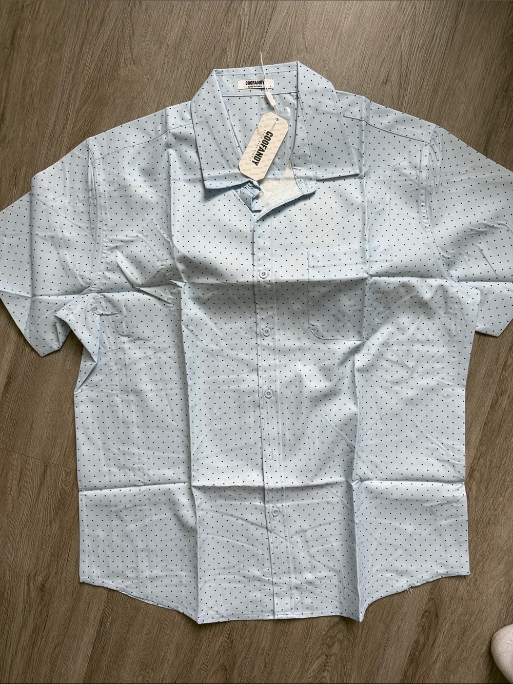 COOFANDY Light Blue Short-Sleeve Dot-Print Casual Button-Down Shirt